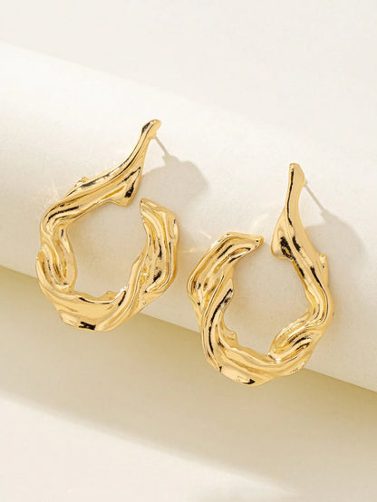 Asymmetrical Hollow Geometric Stud Earrings  – Elegant Minimal Gold Metal Earrings