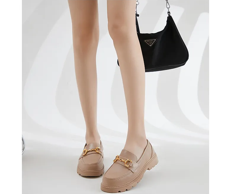 Chunky Rubber Loafers for Women – Trendy Slip-On Shoes with Gold Buckle