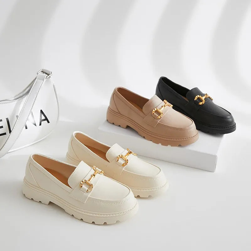 Chunky Rubber Loafers for Women – Trendy Slip-On Shoes with Gold Buckle