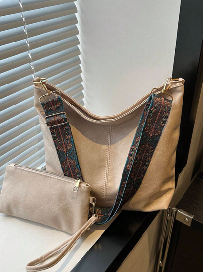 Summer PU Leather Tote Bag – Crossbody Shoulder Bucket Bag with Chain Detail & Large Capacity