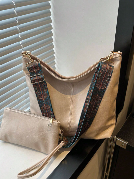 Summer PU Leather Tote Bag – Crossbody Shoulder Bucket Bag with Chain Detail & Large Capacity