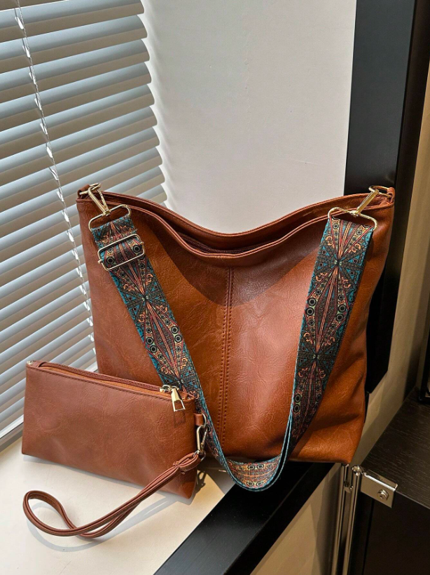 Summer PU Leather Tote Bag – Crossbody Shoulder Bucket Bag with Chain Detail & Large Capacity