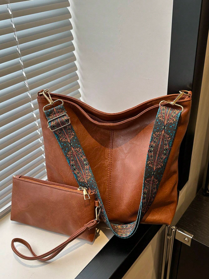Summer PU Leather Tote Bag – Crossbody Shoulder Bucket Bag with Chain Detail & Large Capacity