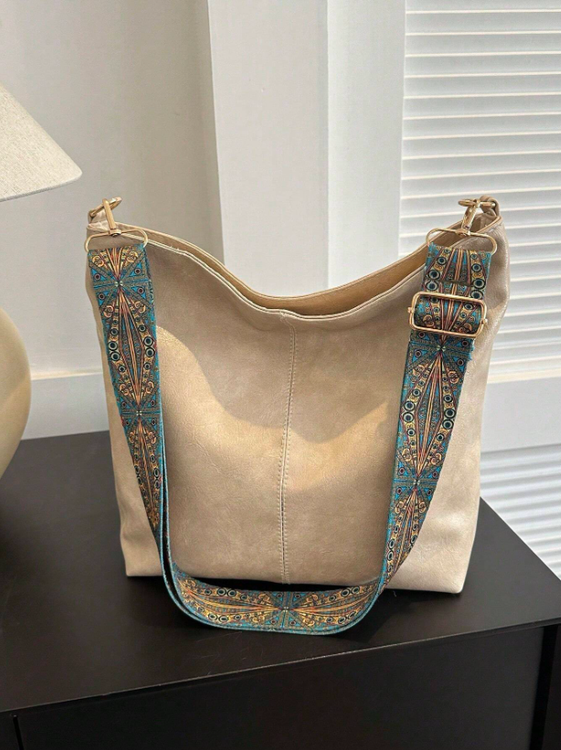 Summer Shoulder Tote Bucket Bag – Large Capacity PU Leather Handbag with Adjustable Strap & Chic Chain Detail