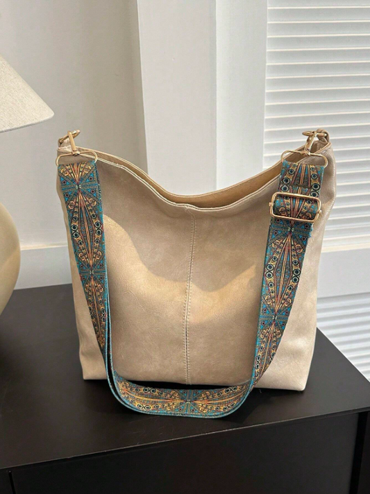 Summer Shoulder Tote Bucket Bag – Large Capacity PU Leather Handbag with Adjustable Strap & Chic Chain Detail