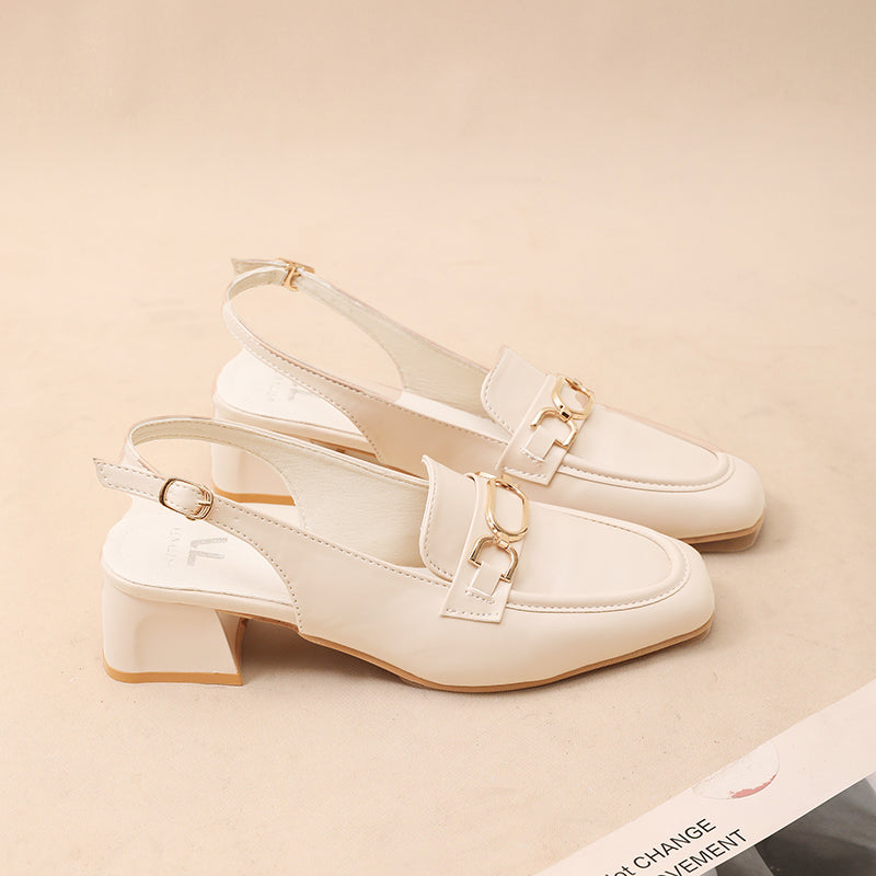 Women’s Square Toe Block Heels – Low 5cm PU Leather Slingback Sandals for Office & Daily Wear