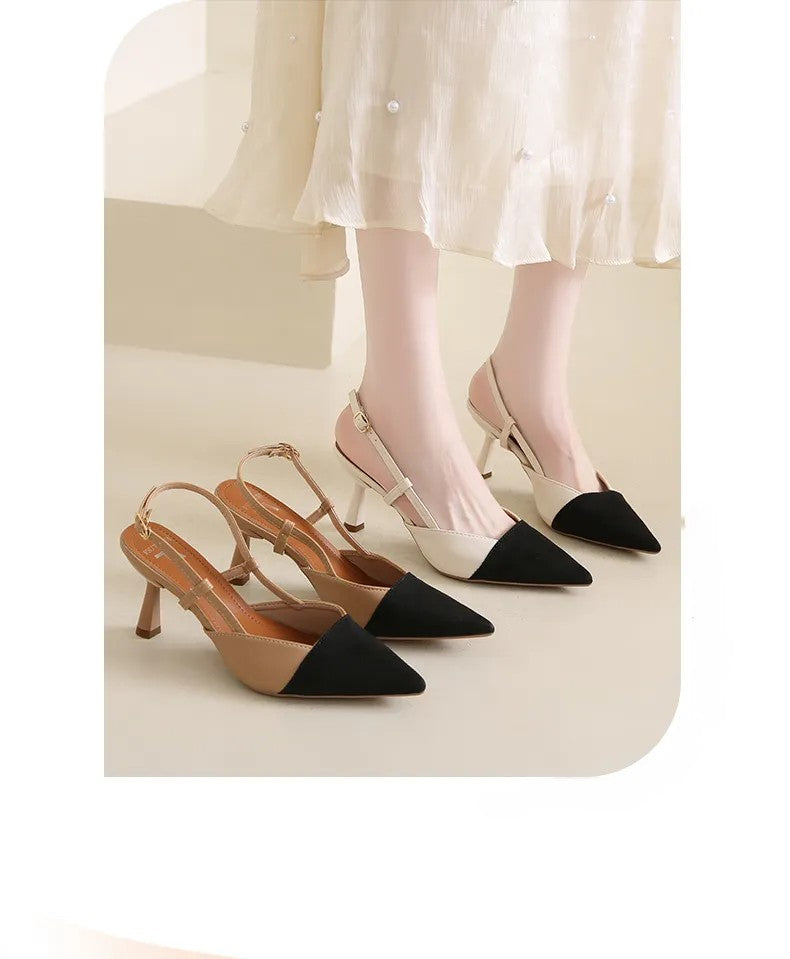 Elegant Pointed Toe Slingback Heels for Women | PU Leather Cone Stilettos
