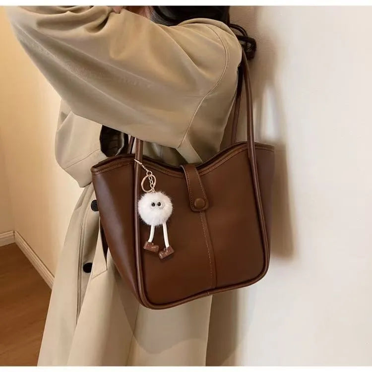 Minimalist Shoulder Bag – Classic Vintage Everyday Tote with Zipper & Large Capacity
