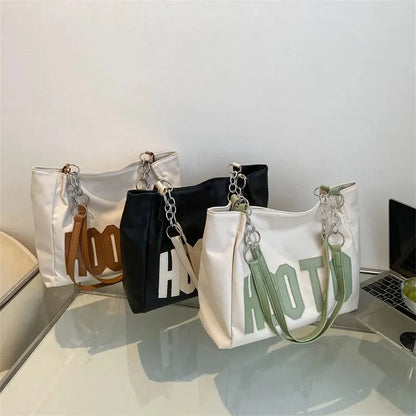 Large-Capacity Shoulder Bag with Zipper – Bold Colors & Chain Strap Detail