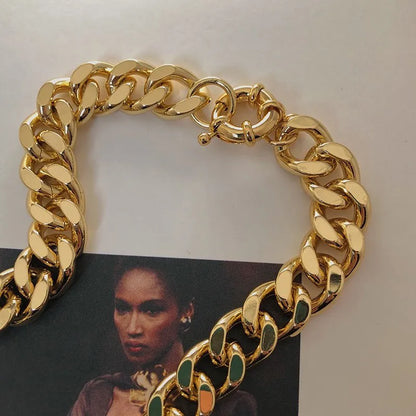 Gold-Tone Chunky Chain Necklace & Drop Earrings Set for Women – Statement Fashion Jewelry