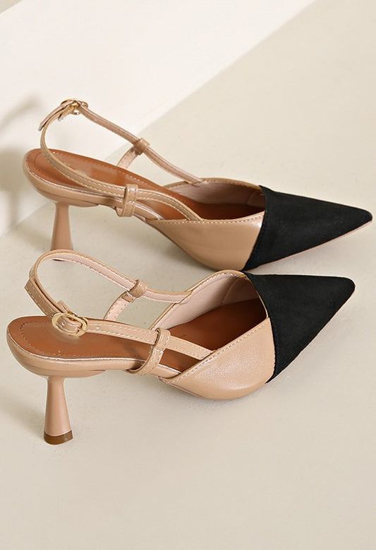 Elegant Pointed Toe Slingback Heels for Women | PU Leather Cone Stilettos