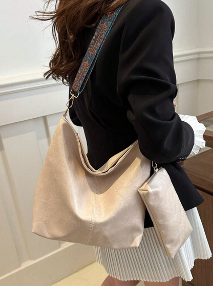 Summer PU Leather Tote Bag – Crossbody Shoulder Bucket Bag with Chain Detail & Large Capacity