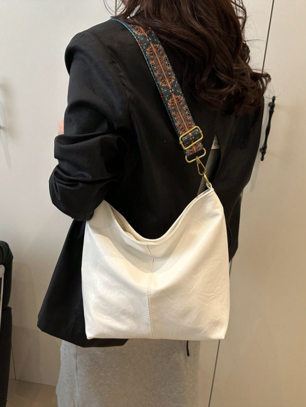 Summer Shoulder Tote Bucket Bag – Large Capacity PU Leather Handbag with Adjustable Strap & Chic Chain Detail