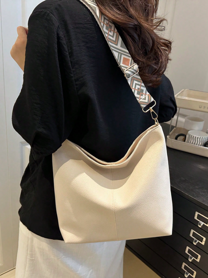 Summer Shoulder Tote Bucket Bag – Large Capacity PU Leather Handbag with Adjustable Strap & Chic Chain Detail
