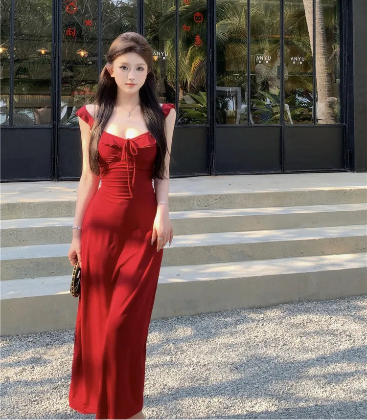 Bodycon Maxi Dress – Cap Sleeve Lace-Up Evening Gown