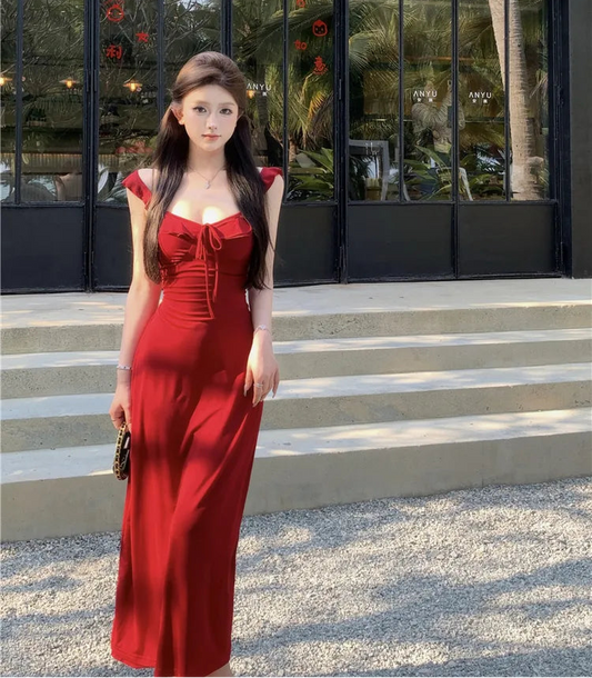 Bodycon Maxi Dress – Cap Sleeve Lace-Up Evening Gown