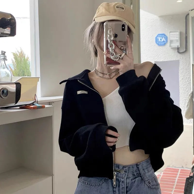 Waffle Knit Zipper Cardigan