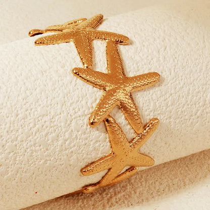 Golden Starfish Open Cuff Bracelet | Elegant Textured Metal Bangle Jewelry for Daily & Beach-Inspired Looks