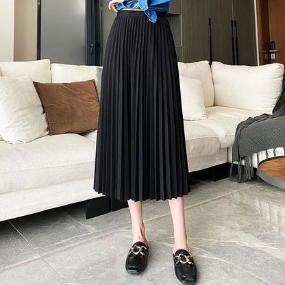 Pleated Satin A-Line Skirt