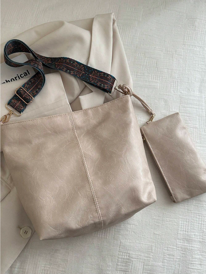 Summer PU Leather Tote Bag – Crossbody Shoulder Bucket Bag with Chain Detail & Large Capacity
