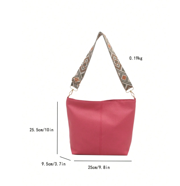 Summer Shoulder Tote Bucket Bag – Large Capacity PU Leather Handbag with Adjustable Strap & Chic Chain Detail