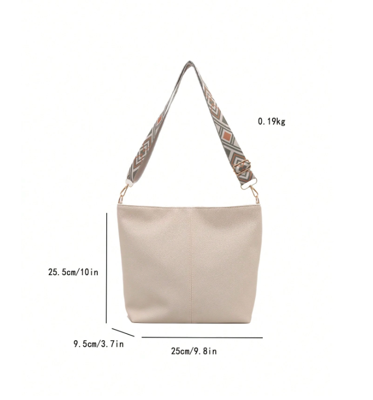 Summer Shoulder Tote Bucket Bag – Large Capacity PU Leather Handbag with Adjustable Strap & Chic Chain Detail