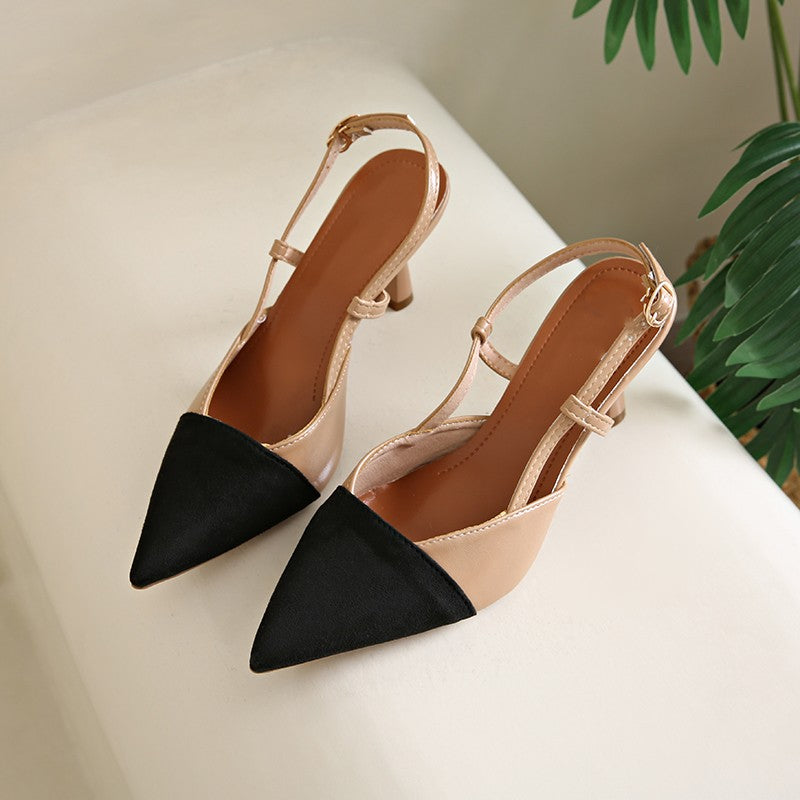 Elegant Pointed Toe Slingback Heels for Women | PU Leather Cone Stilettos