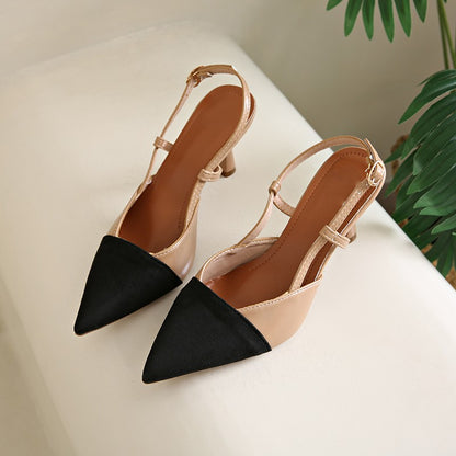 Elegant Pointed Toe Slingback Heels for Women | PU Leather Cone Stilettos