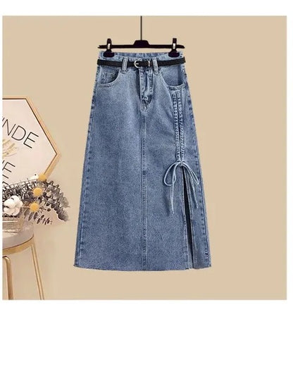 Denim Midi Skirt with Side Slits