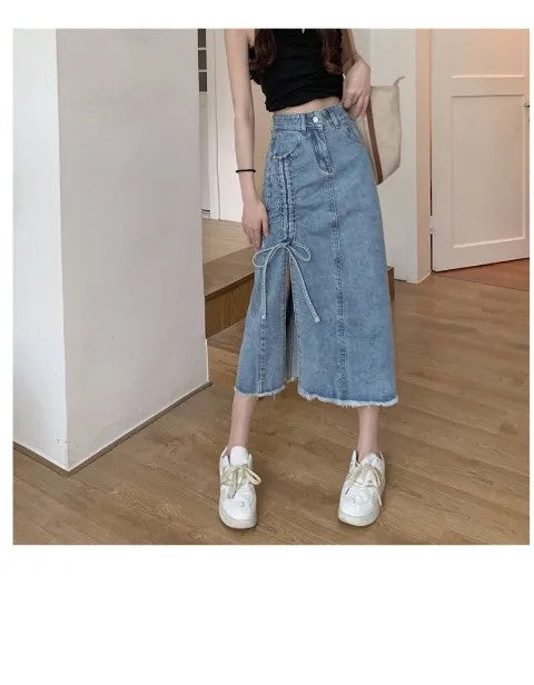 Denim Midi Skirt with Side Slits