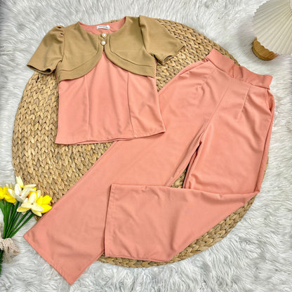 Elegant Wool Wave Co-ord Set with Cropped Shrug & Wide-Leg Pants | Trendy Two-Piece Outfit