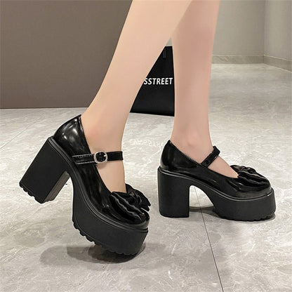 Trendy Mary Jane Platform Heels for Women | 9cm Buckle Strap Chunky Shoes