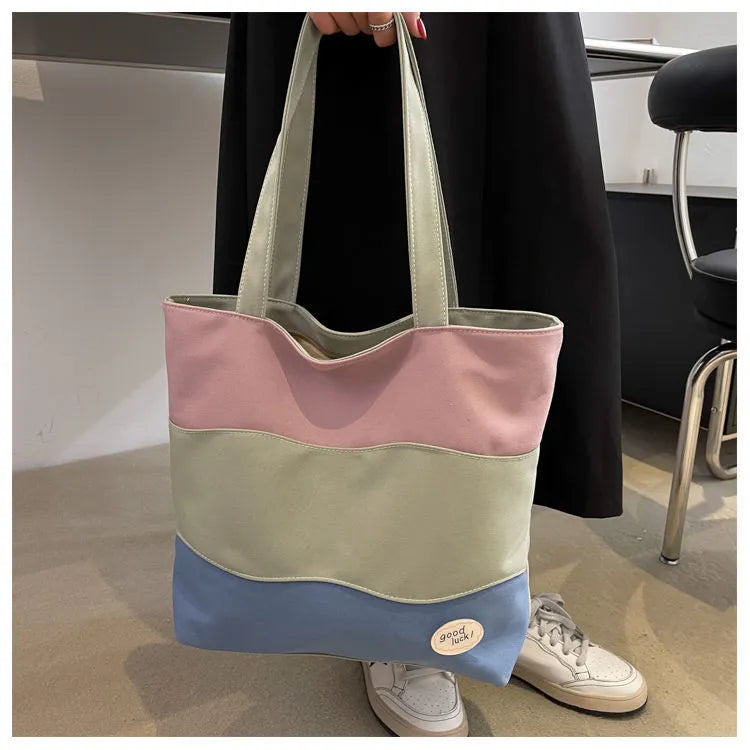 Large Canvas Square Tote Bag – Oversized Shoulder Bag with Zipper | Travel, Work & Laptop Friendly Casual Handbag