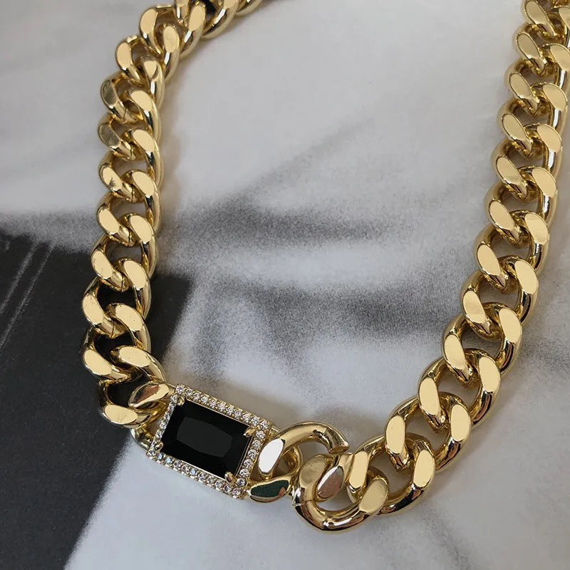 Gold-Tone Chunky Chain Necklace & Drop Earrings Set for Women – Statement Fashion Jewelry