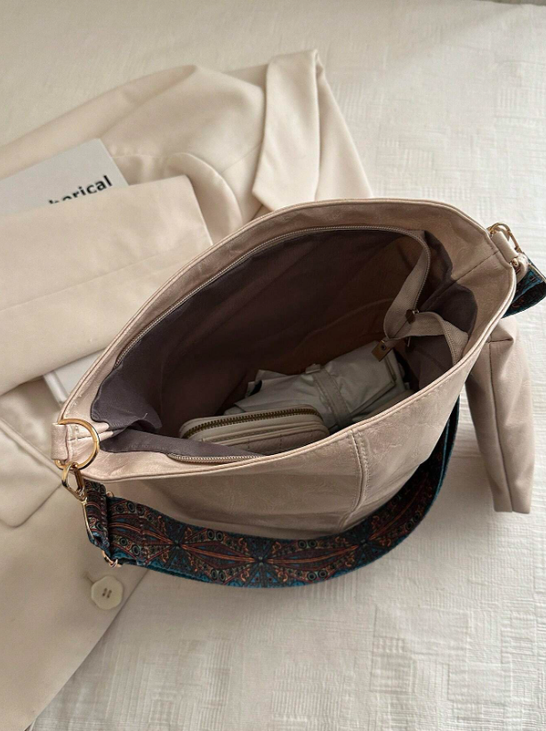 Summer PU Leather Tote Bag – Crossbody Shoulder Bucket Bag with Chain Detail & Large Capacity