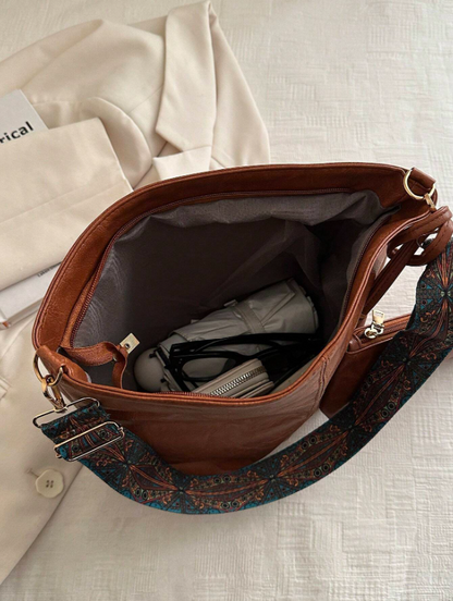 Summer PU Leather Tote Bag – Crossbody Shoulder Bucket Bag with Chain Detail & Large Capacity