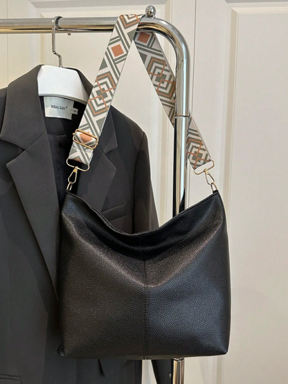 Summer Shoulder Tote Bucket Bag – Large Capacity PU Leather Handbag with Adjustable Strap & Chic Chain Detail