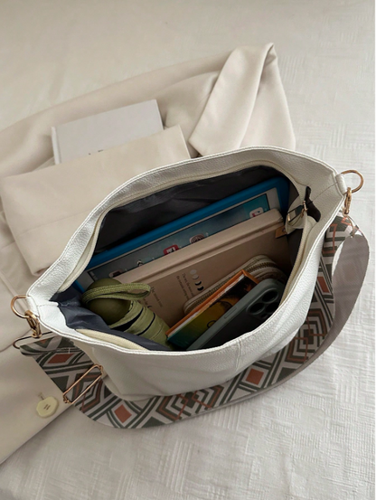 Summer Shoulder Tote Bucket Bag – Large Capacity PU Leather Handbag with Adjustable Strap & Chic Chain Detail