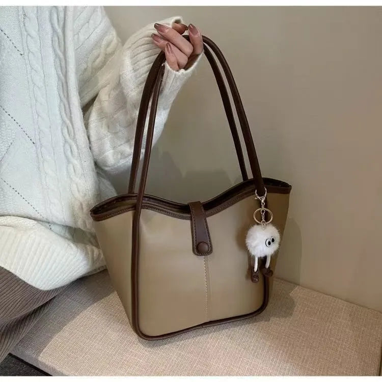 Minimalist Shoulder Bag – Classic Vintage Everyday Tote with Zipper & Large Capacity