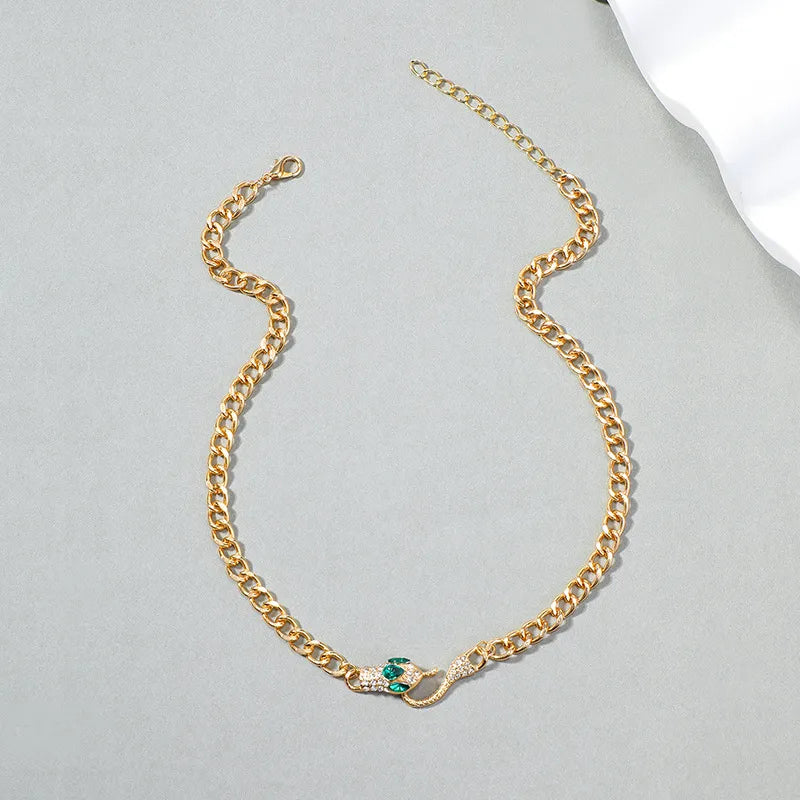 Snake Chain Necklace for Women – Gold-Tone Alloy, Faux Diamond Crystal Choker, Statement Collar Jewelry