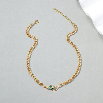 Snake Chain Necklace for Women – Gold-Tone Alloy, Faux Diamond Crystal Choker, Statement Collar Jewelry