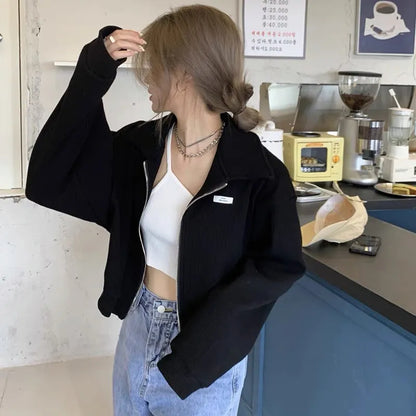 Waffle Knit Zipper Cardigan
