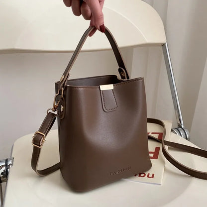 Trendy PU Leather Bucket Bag – Minimalist Shoulder, Crossbody & Handbag | Solid Color, Large Capacity