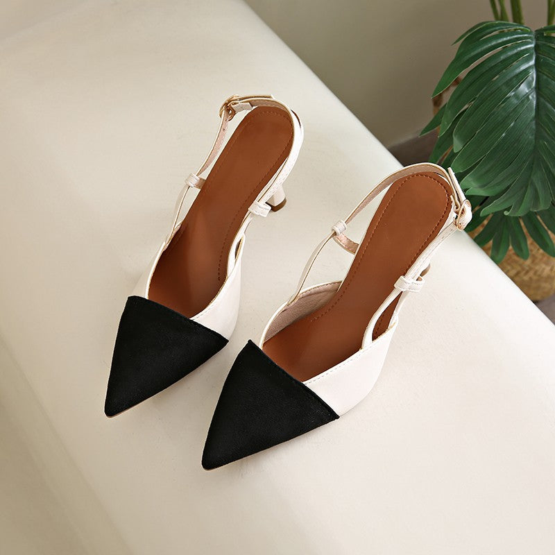 Elegant Pointed Toe Slingback Heels for Women | PU Leather Cone Stilettos