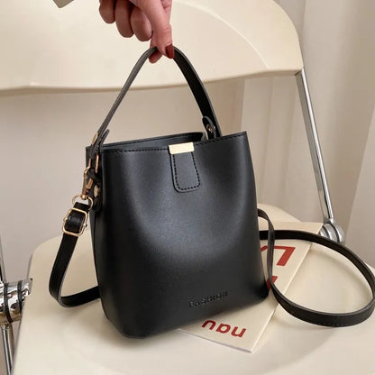 Trendy PU Leather Bucket Bag – Minimalist Shoulder, Crossbody & Handbag | Solid Color, Large Capacity