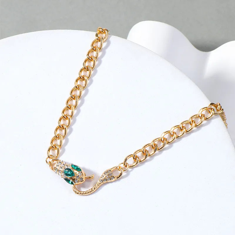 Snake Chain Necklace for Women – Gold-Tone Alloy, Faux Diamond Crystal Choker, Statement Collar Jewelry