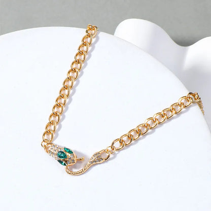 Snake Chain Necklace for Women – Gold-Tone Alloy, Faux Diamond Crystal Choker, Statement Collar Jewelry