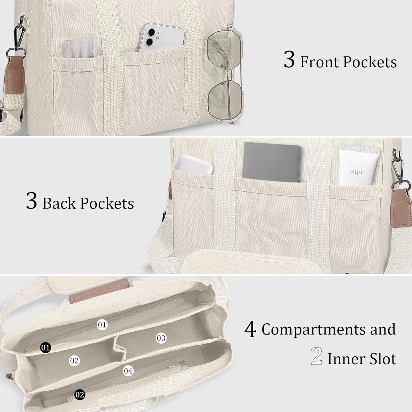 Women’s Large Capacity Canvas Tote Bag – Multi-Compartment Urban Shoulder Handbag for Work & Everyday Use