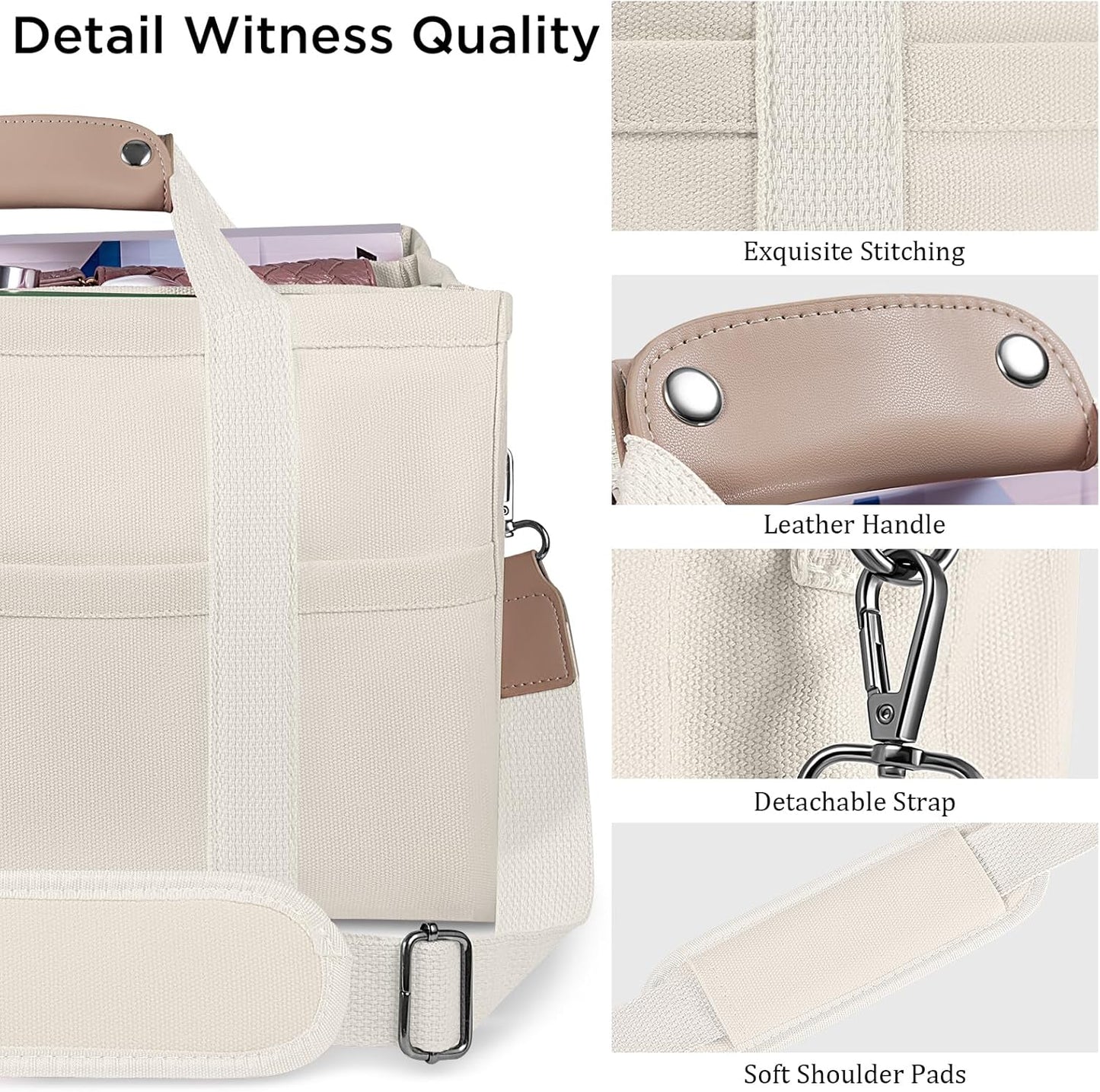 Women’s Large Capacity Canvas Tote Bag – Multi-Compartment Urban Shoulder Handbag for Work & Everyday Use