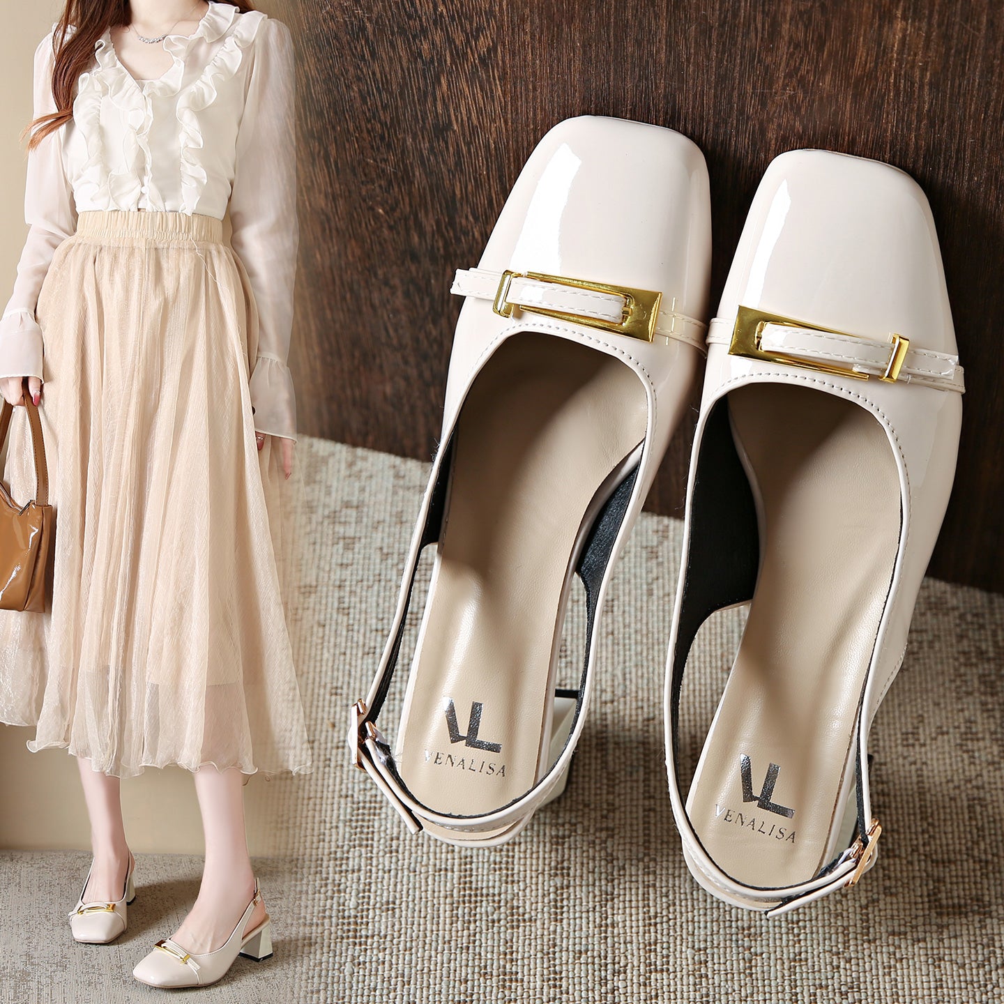 Chic Slingback Square Toe Heels for Women – 5.5cm Block Heels | French-Style